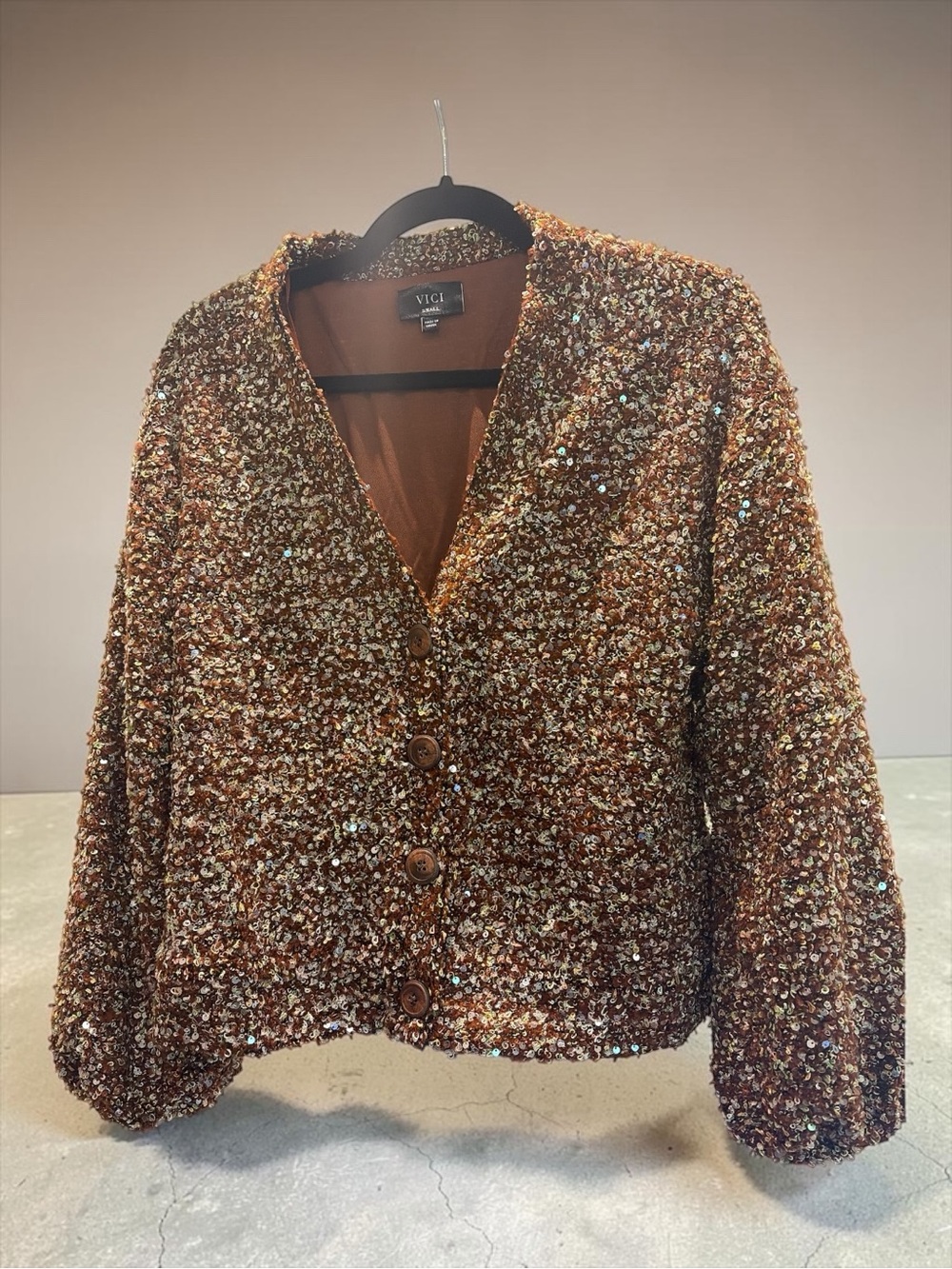 VICI Copper Brown Sequin Cardigan
